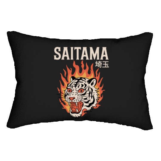 Vintage Saitama Lumbar Pillows – Bold Tiger Tattoo Design