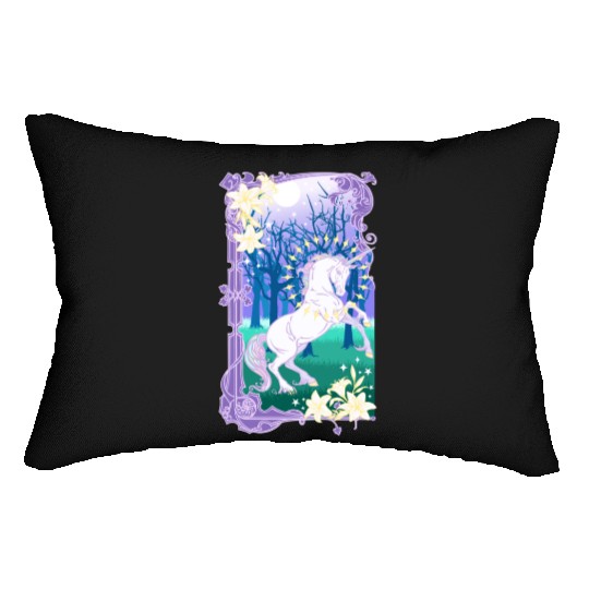Unicorn fantasy lilac moon Lumbar Pillows