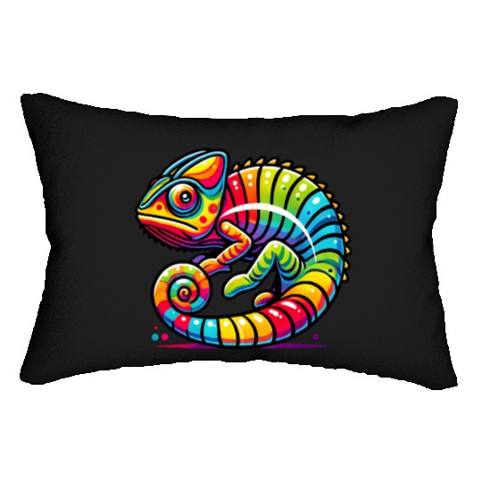Colorful Chameleon Vibrant Rainbow Lizard Lumbar Pillows