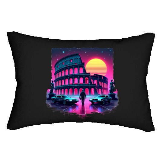 "Neon Colosseum – Retro Synthwave Rome Aesthetic" Lumbar Pillows