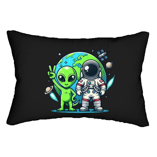 Alien Astronauts In Space Lumbar Pillows