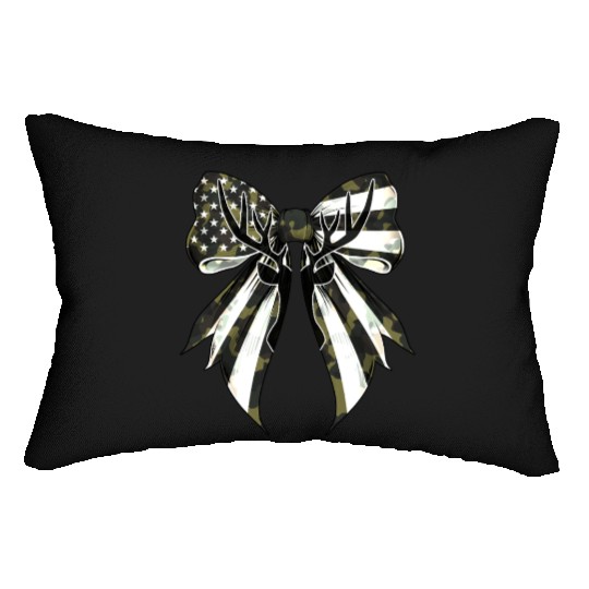 Coquette Bow Deer Hunting Camouflage US Flag Pride Lumbar Pillows