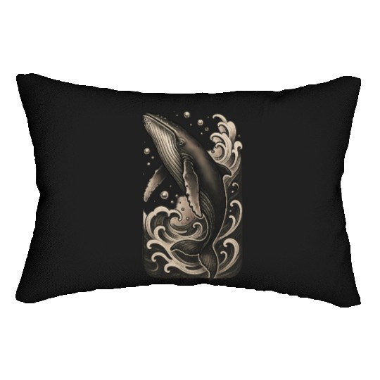 Artistic Whale Ocean Scene Vintage Mood Lumbar Pillows