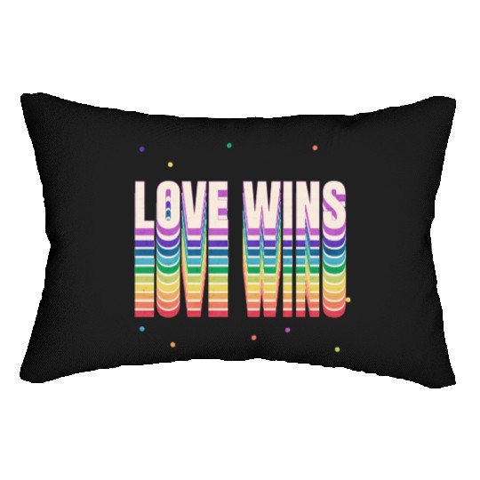 Love Wins Retro Rainbow Pride Typography Lumbar Pillows