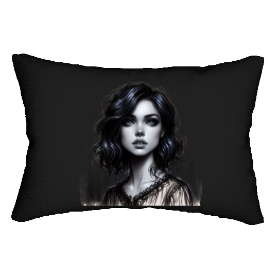 Elegant Woman Portrait Black and White Art Lumbar Pillows