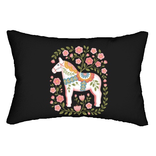 Swedish Spring Dala Horse Floral Art Lumbar Pillows