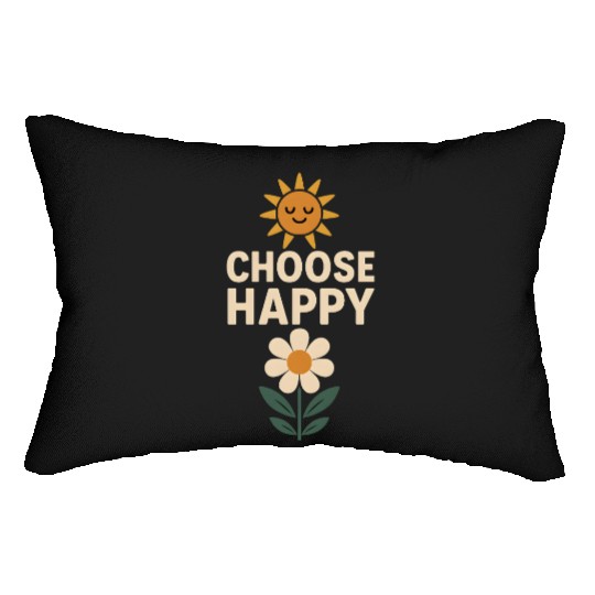 Choose Happy Retro Positivity Sun and Flower Lumbar Pillows
