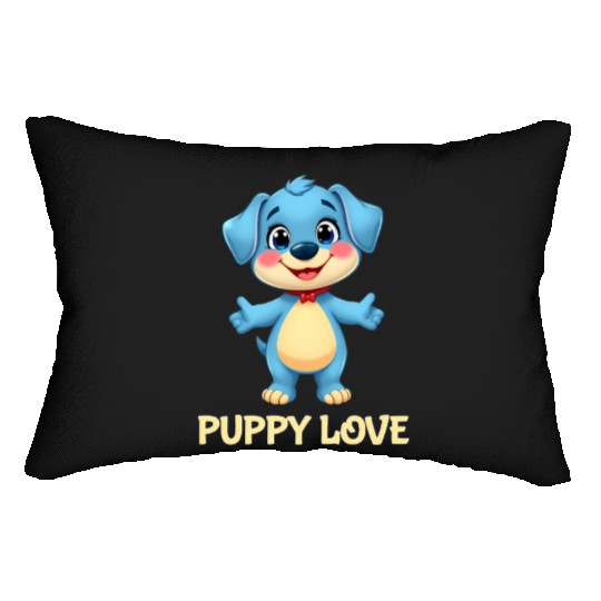 Blue Puppy Love Cartoon - Playful Pet Character Lumbar Pillows