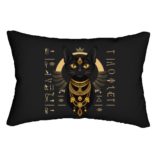 Elegant black Egyptian cat Bastet Lumbar Pillows