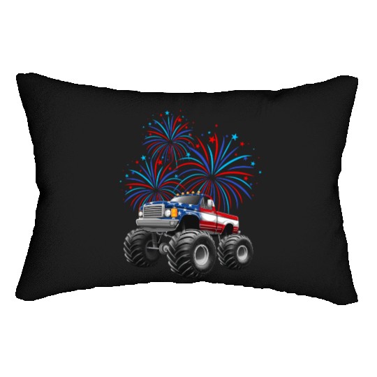 Monster Truck American Flag 4th Of July Lumbar Pillows