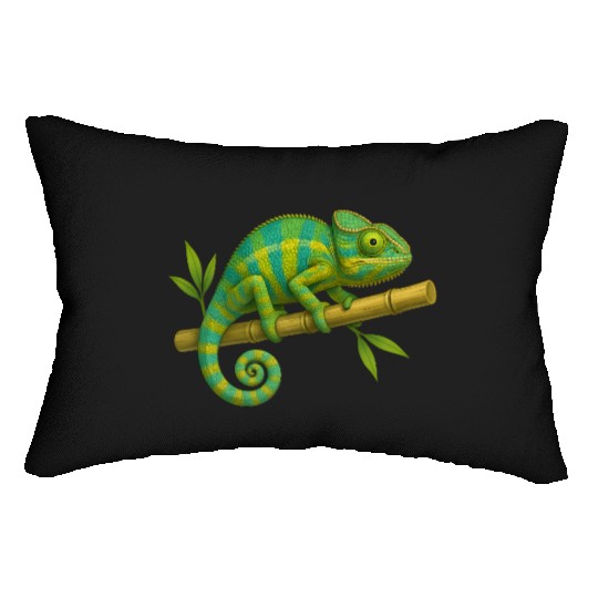 Colorful Chameleon on Bamboo Branch Lumbar Pillows