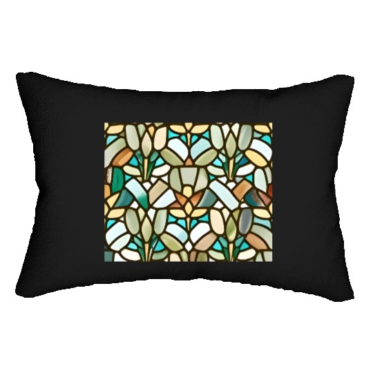 Abstract Floral Stained Glass Pattern - Art Deco Lumbar Pillows