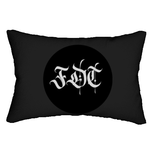 Ornate Gothic Lettering FDT in Light Grey on Black Lumbar Pillows