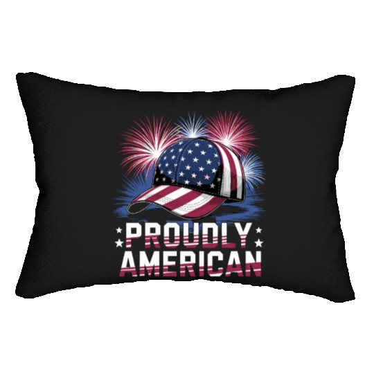 Proudly American Hat With Fireworks and Stars Lumbar Pillows