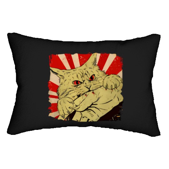 Funny Cat Angry Kitty Japanese Anime Cat Bite Cat Lumbar Pillows