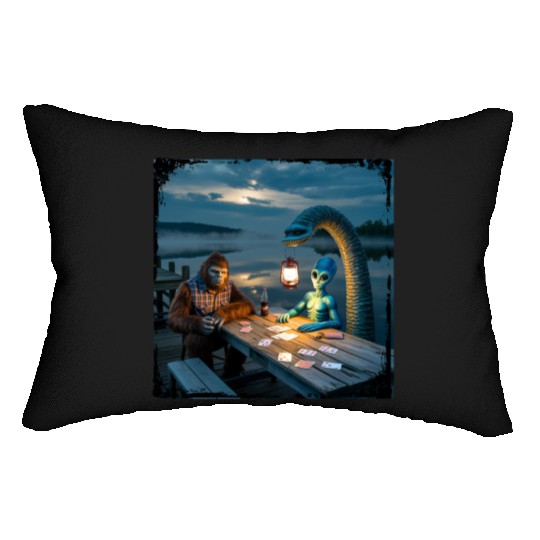 Cryptid Poker Night on Loch Ness - Bigfoot, Lumbar Pillows