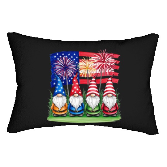 Patriotic Gnomes Fireworks American Flag Lumbar Pillows