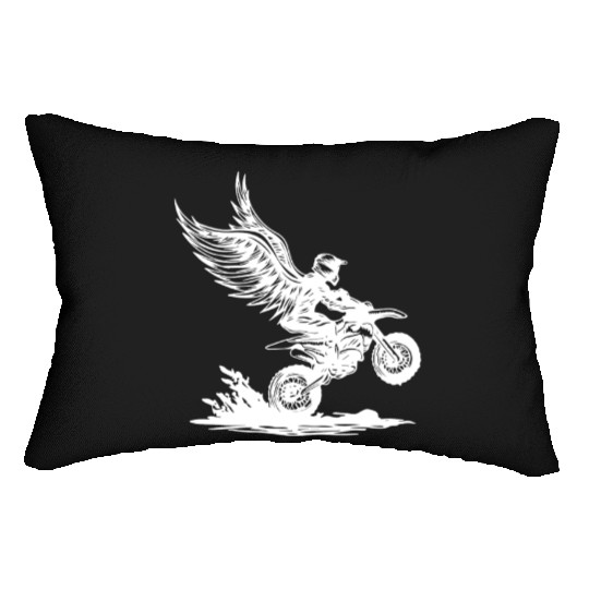 Winged Dirt Bike Rider Soaring Adventure Lumbar Pillows