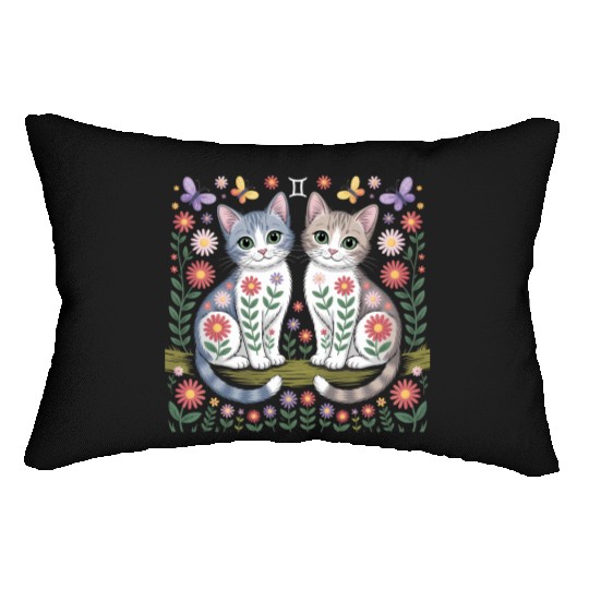 Gemini Zodiac Twin Cats Art Lumbar Pillows