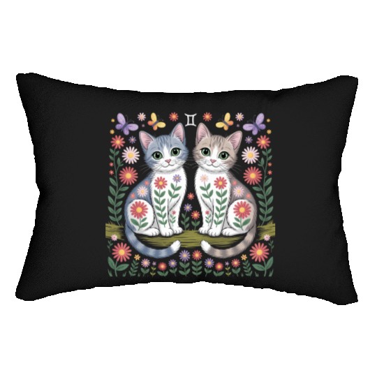Gemini Zodiac Twin Cats Art Lumbar Pillows