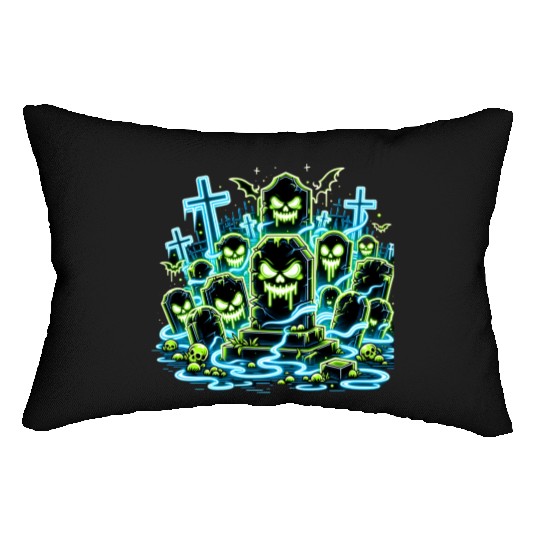 Neon Tomb Uprising – Glowing Graveyard Ghouls Lumbar Pillows