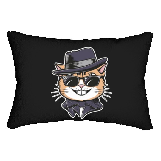 Stylish cartoon cat with a smile and sunglasses Lumbar Pillows