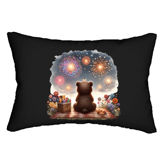 Fireworks Picnic Bear – Night Sky Celebration View Lumbar Pillows