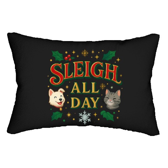 Sleigh All Day – Cute Holiday Pet Edition Lumbar Pillows