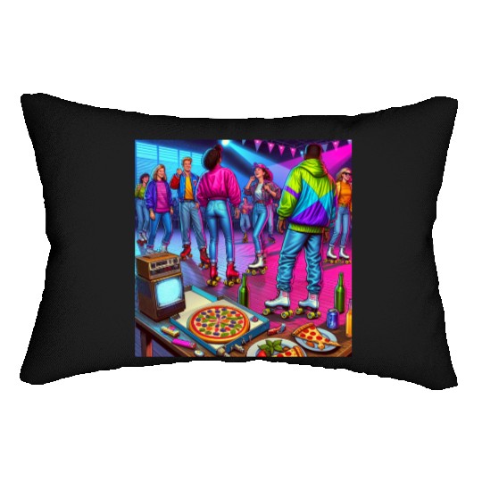 Vibrant Retro Festival Gathering Lumbar Pillows