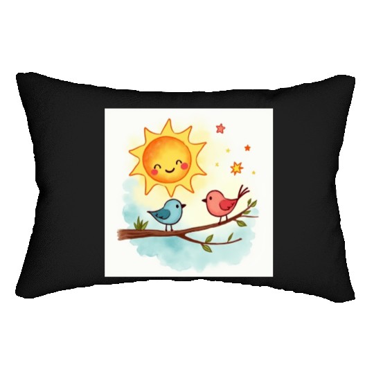 Cheerful Sun and Heart Illustration Lumbar Pillows