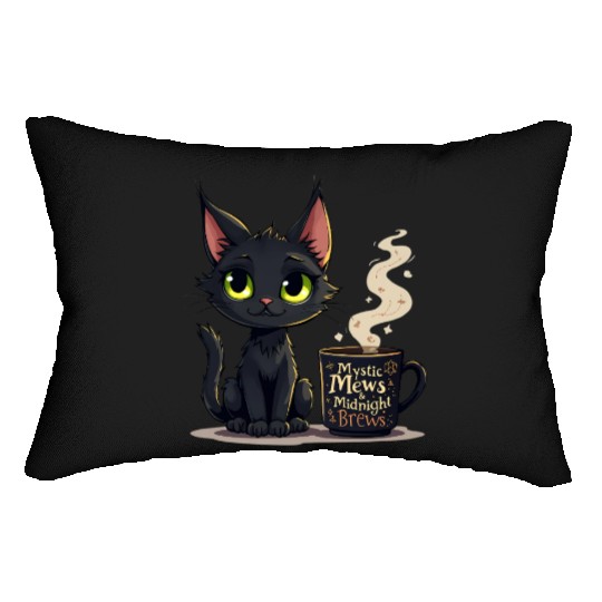Mystic Mews & Midnight Brews - Black Cat & Magic Lumbar Pillows