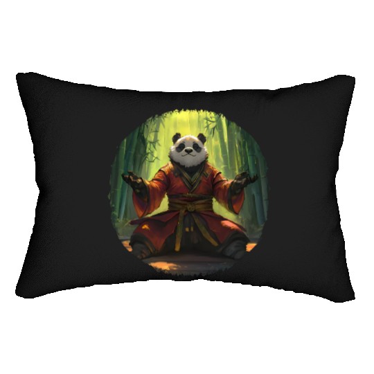 Meditating Panda In Bamboo Forest With Zen Energy Lumbar Pillows