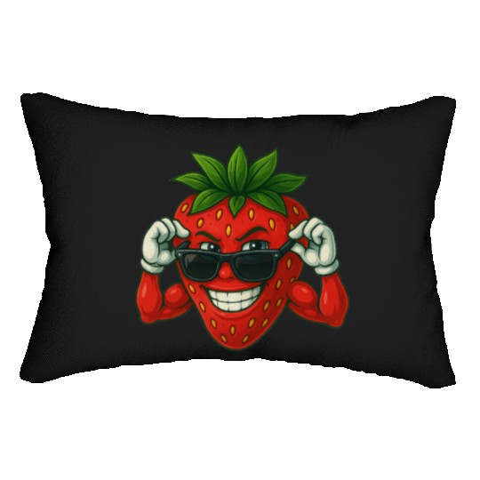 Cool strawberry with sunglasses in summer Lumbar Pillows