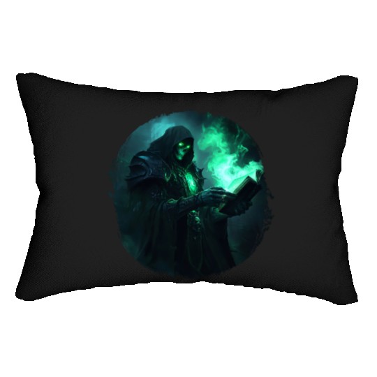 Green Shadow Mage with Burning Spell Book Lumbar Pillows