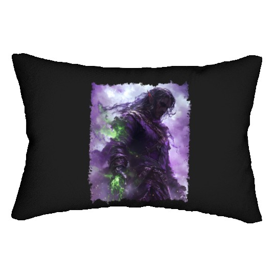 Shadow Elf with Purple Aura and Magic Power Lumbar Pillows