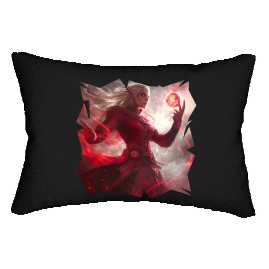 Mystical Fire Elf Holding Glowing Spell Orb Art Lumbar Pillows