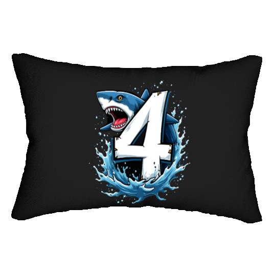 Shark Children Birthday with Number 4 Splash Lumbar Pillows