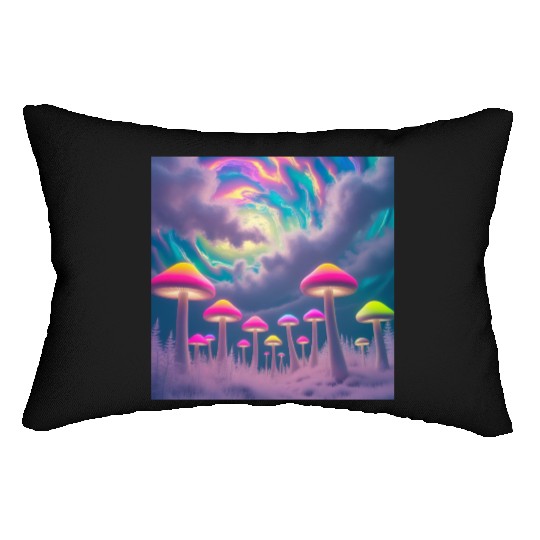 Neon Mushroom Forest – Psychedelic Minimalist Lumbar Pillows