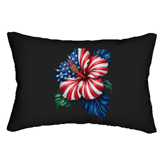 Hibiscus Flower Patriotic American Flag 4th Lumbar Pillows