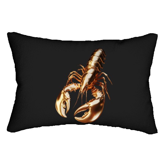 Golden Lobster – Elegant 3D Sea Animal Art Lumbar Pillows
