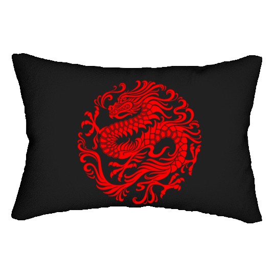 Intricate Red Dragon Tattoo Design Lumbar Pillows