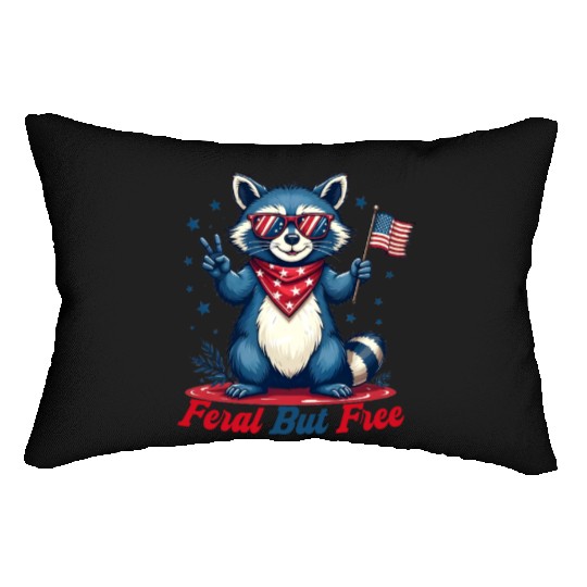 Feral But Free Funny Patriotic Raccoon 4th of july Lumbar Pillows