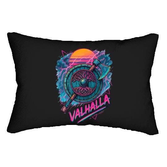 Viking Valhalla Norse Retro Vaporwave Lumbar Pillows