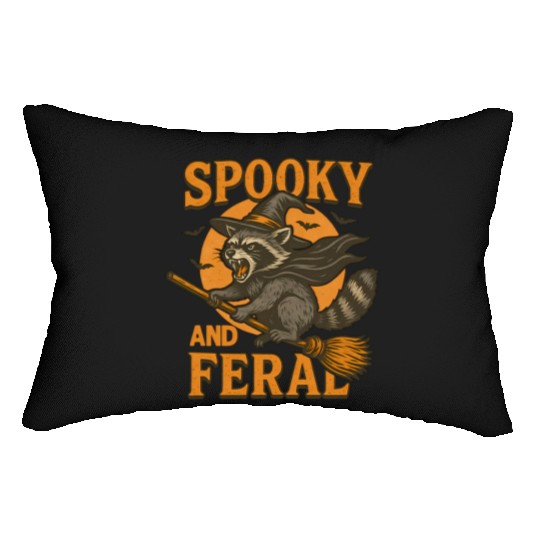Spooky and Feral Raccoon Halloween Lumbar Pillows
