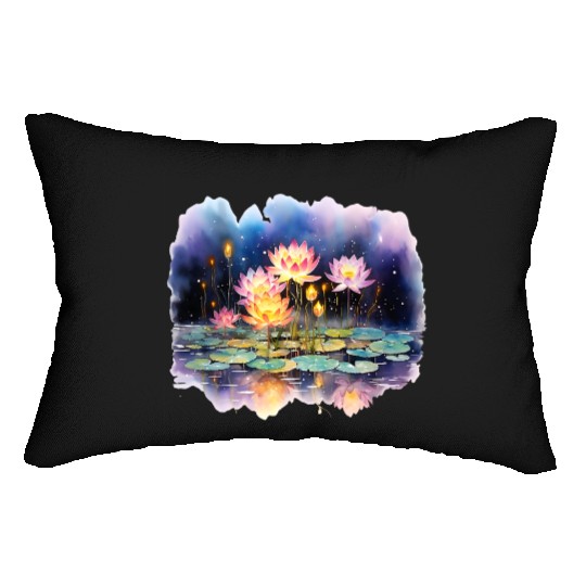 Retro Zen Lotus Firefly Night Lumbar Pillows
