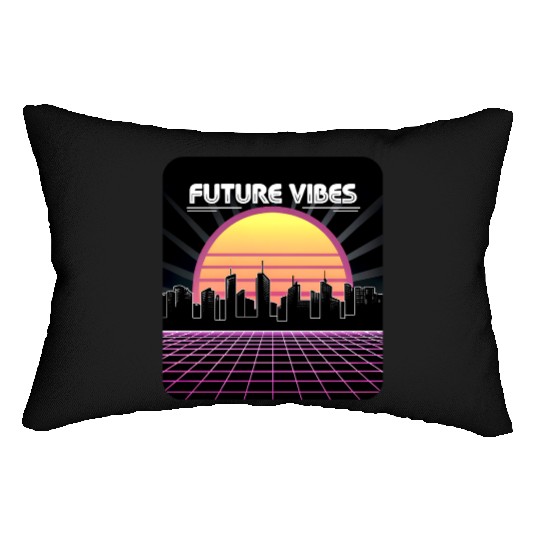 Future Vibes Synthwave Sunset Grid Retro 80s Lumbar Pillows
