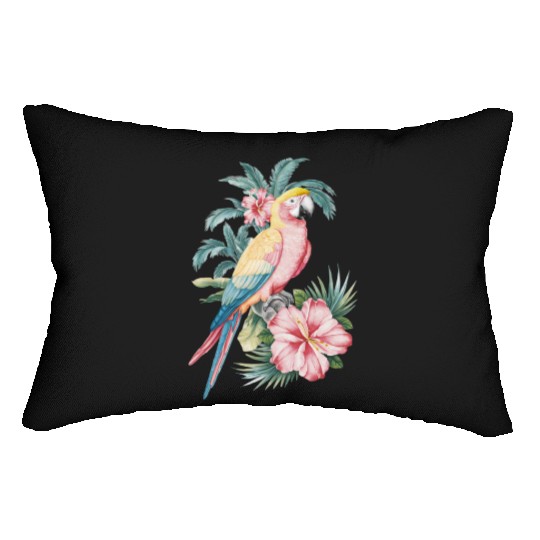 Tropical Parrot and Hibiscus Flowers Lumbar Pillows