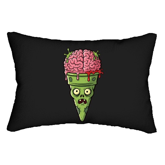 Zombie Brain Ice Cream Cone - Creepy Halloween Des Lumbar Pillows