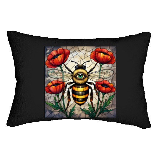 Bumble bee stained glass vibrant poppy flower eye Lumbar Pillows