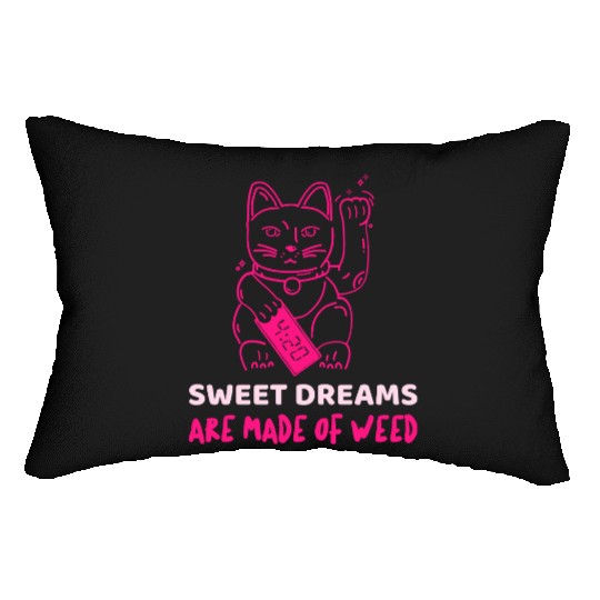 Neon Maneki Neko with Weed Motif Lumbar Pillows